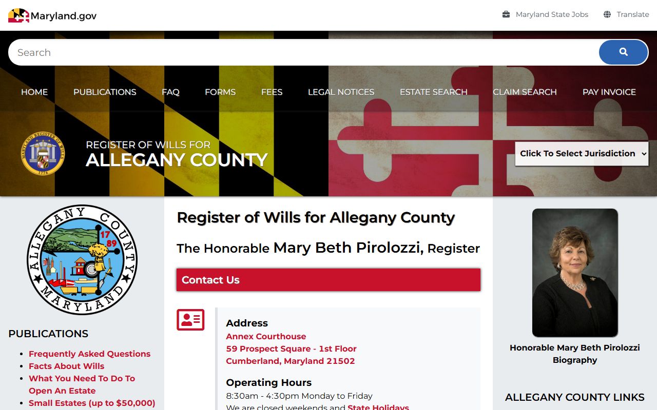 Allegany County Register of Wills for probate and estate records