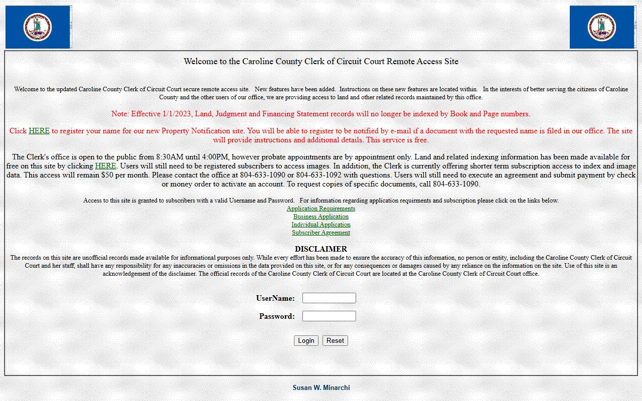 Caroline County Circuit Court remote access system for searching court records online