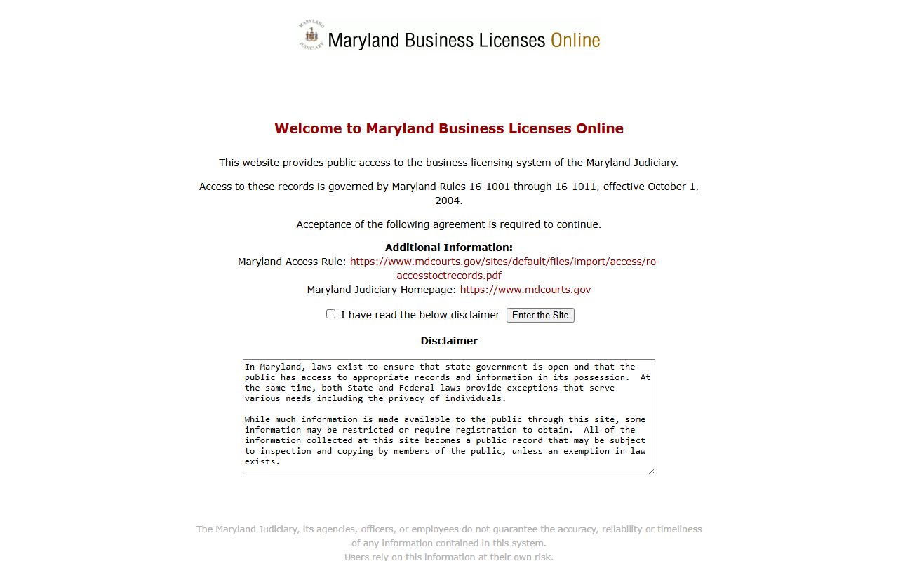 Carroll County business license search through the Maryland courts portal