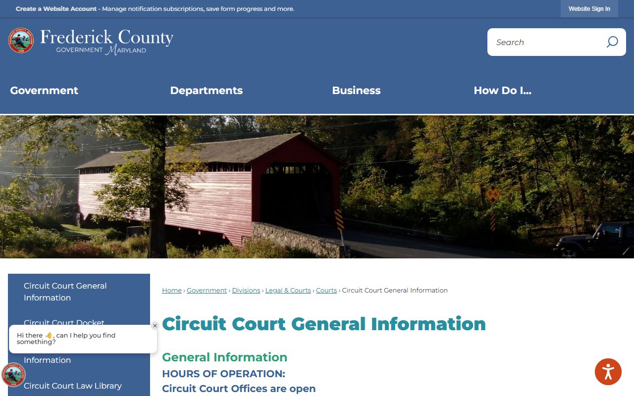 Frederick County Circuit Court general information page for public records access