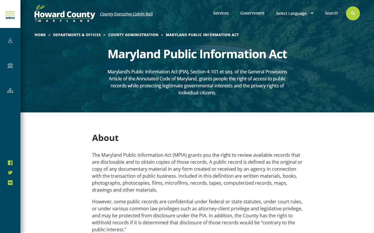 Howard County MPIA public information act request portal