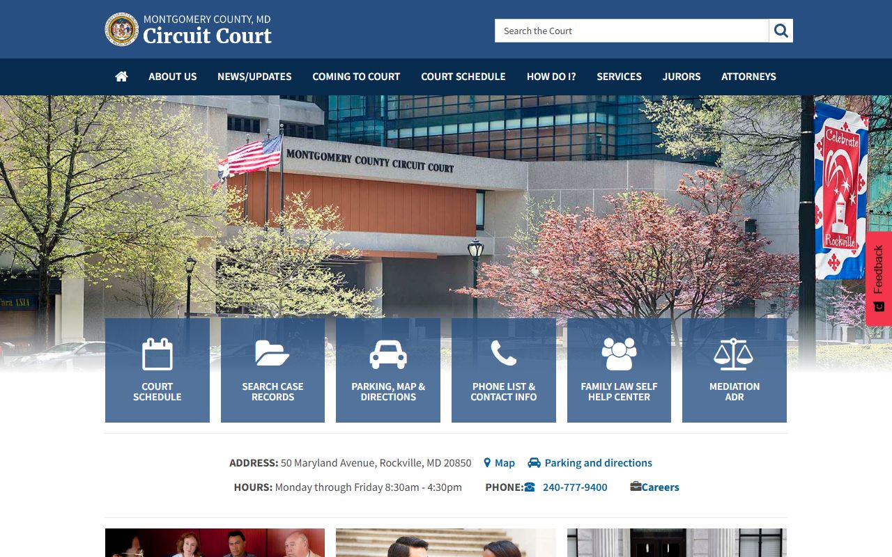 Montgomery County Circuit Court website for court records and public filings