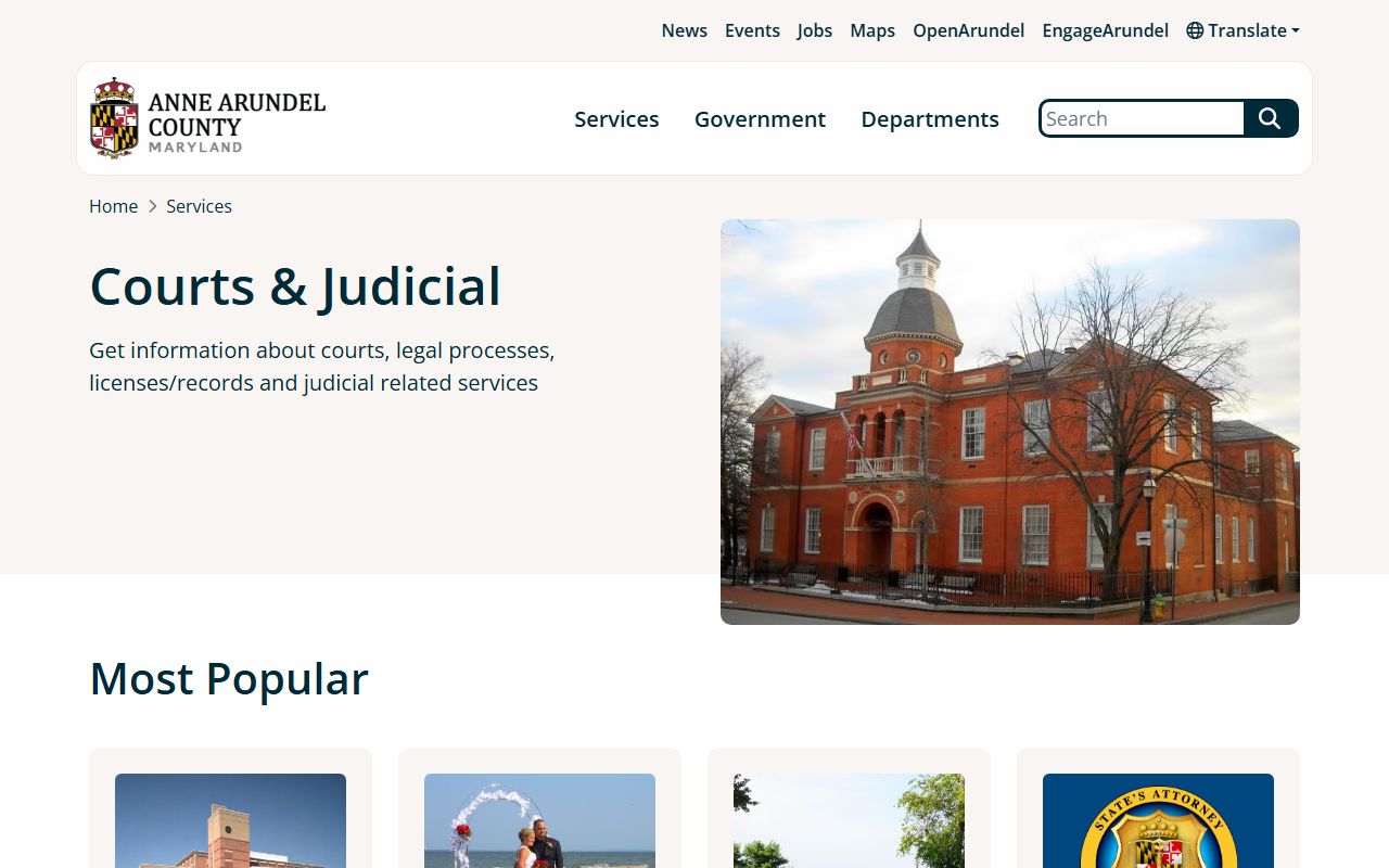 Anne Arundel County courts overview and judicial services page