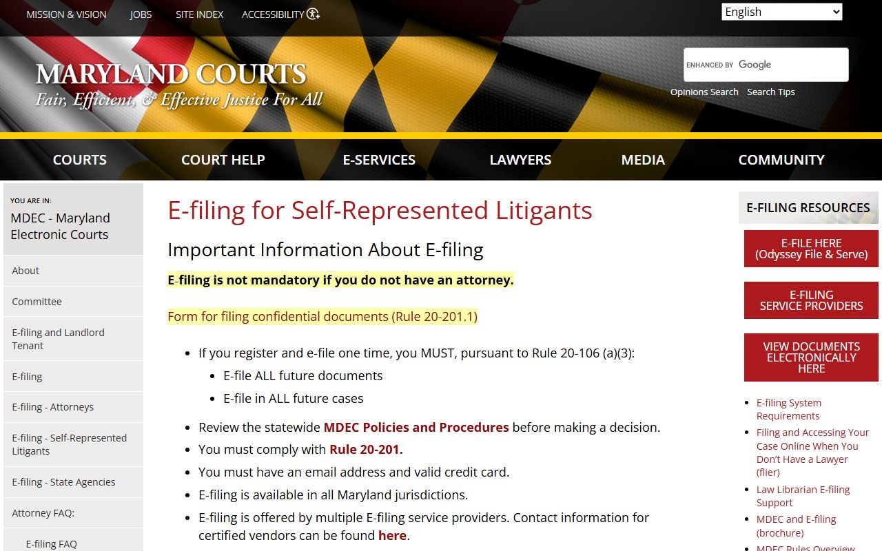 Maryland MDEC electronic court filing public access portal