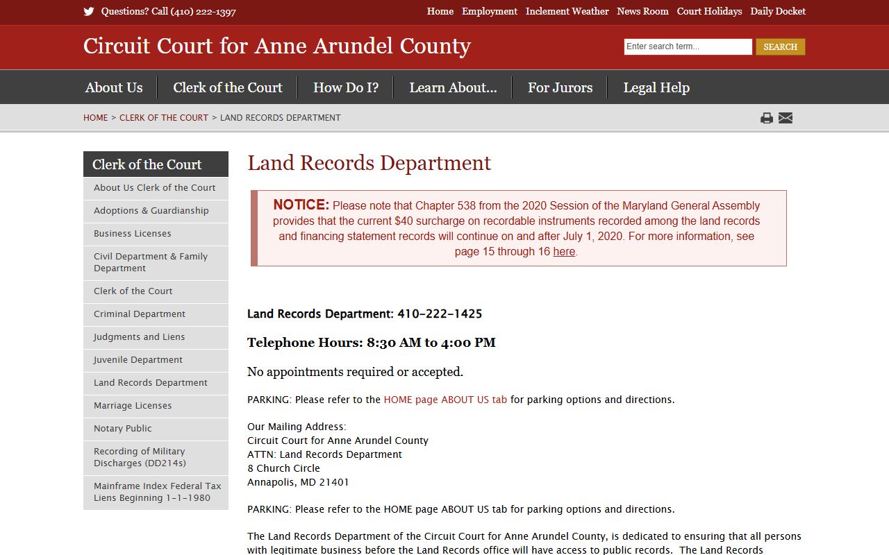 Anne Arundel County Land Records Department for deeds and mortgages