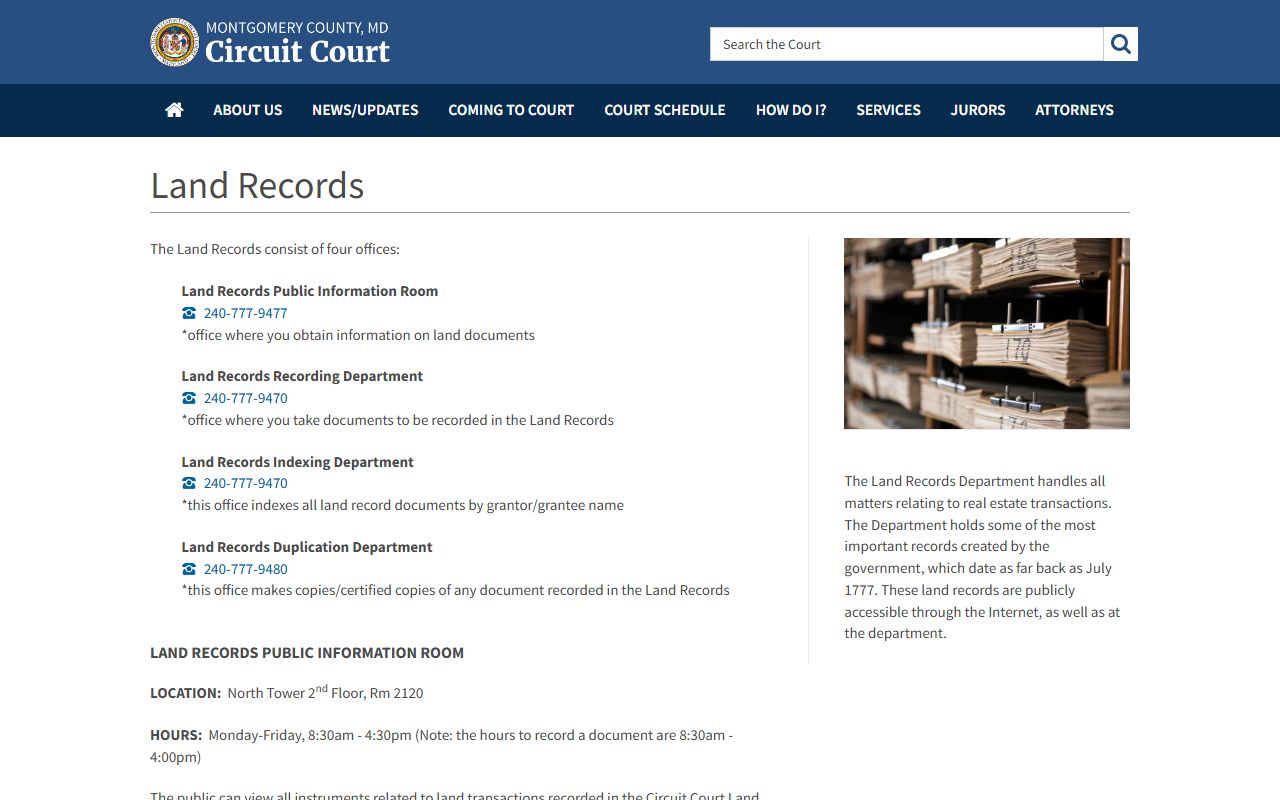 Montgomery County Circuit Court land records department for deed and mortgage search