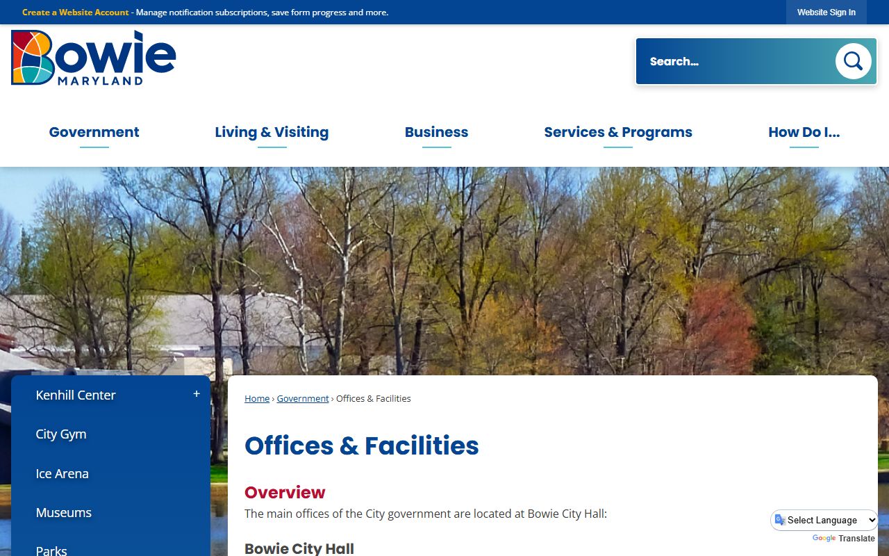City of Bowie offices and facilities contact page