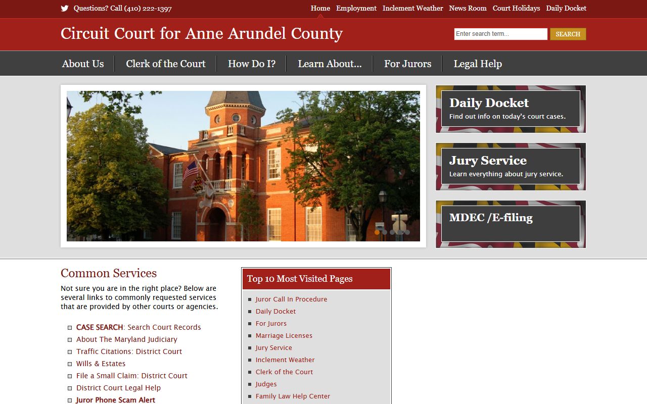 Anne Arundel County official Circuit Court website for records and filings