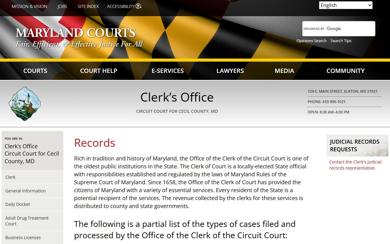 Cecil County Circuit Court public records types and fee information