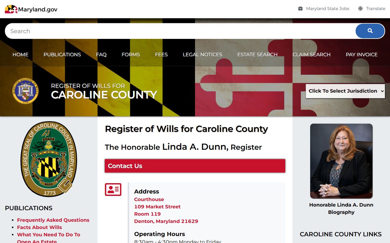 Caroline County Register of Wills for estate and probate public records