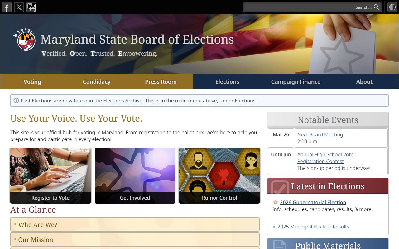 Maryland State Board of Elections voter and campaign finance public records
